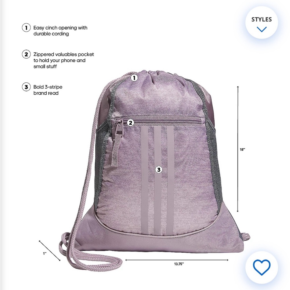 Adidas Light Purple Alliance Drawstring Sackpack